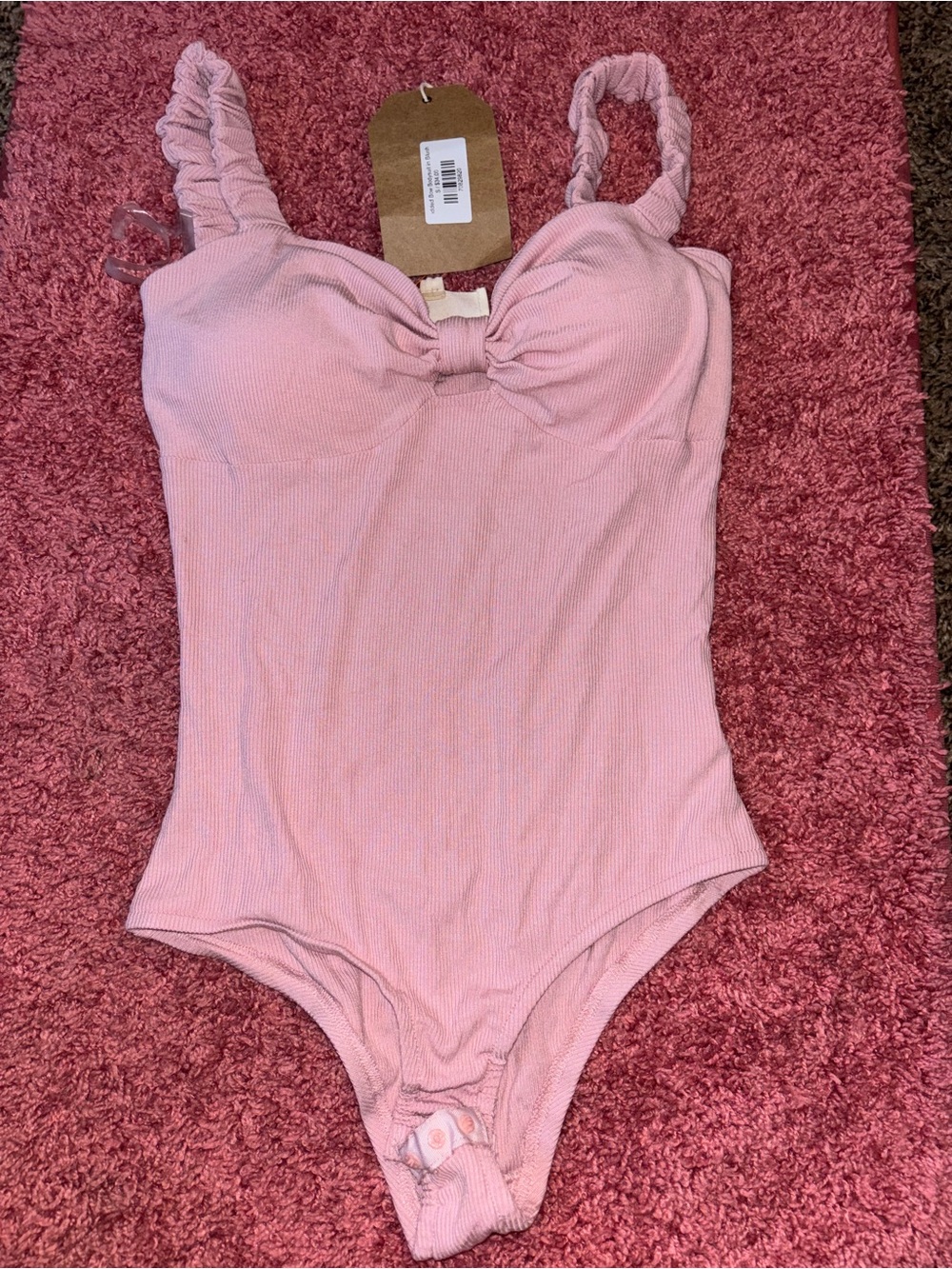 Listicle Pink Ruched-Strap One-Piece Bodysuit